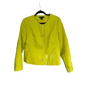 Lundstrom Jacket Womens 10 Waxed Linen Bright Yellow Pockets Snap Front Modern